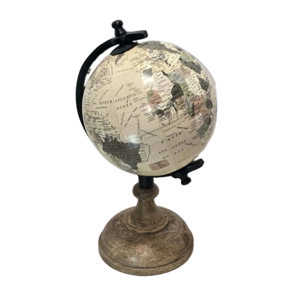 Vintage World Globe‎ Wood Base Desktop Rotating Globe Decor Made in India